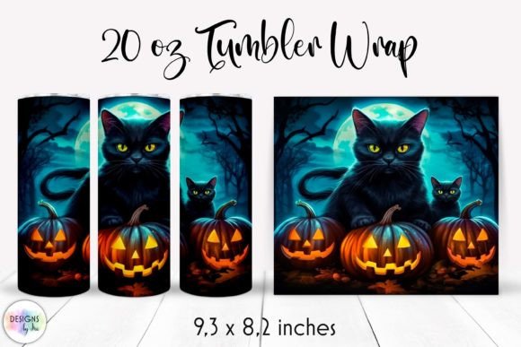 Black Cat & Pumpkins Halloween Graphics for Tumbler Wraps
