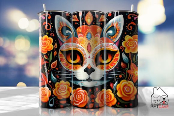 Cat Dia De Los Muertos Tumbler Wrap: Graphics for Crafts