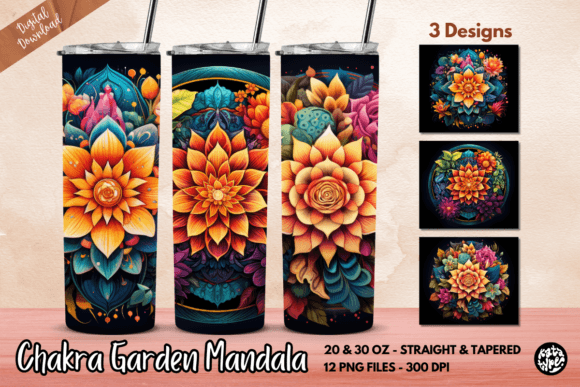 Chakra Garden Mandala Tumbler Wrap: Graphics & Print Templates