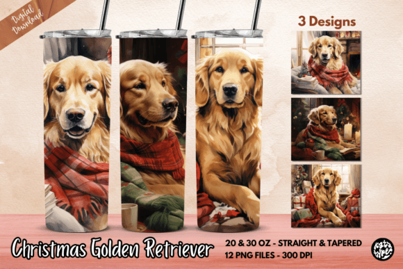 Christmas Golden Retriever Tumbler Wrap Graphics & Print Templates
