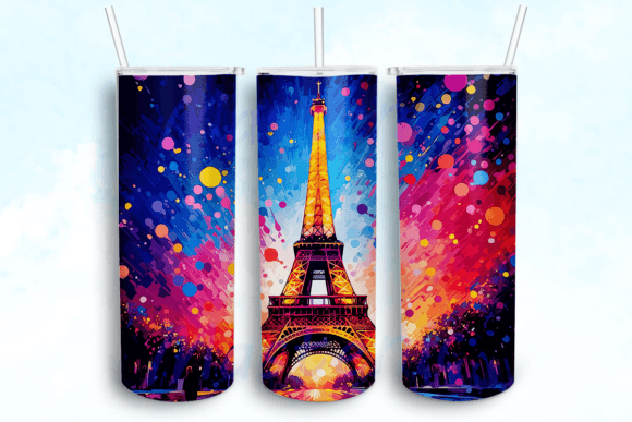 Colorful Neon Eiffel Tower Graphics for Crafts