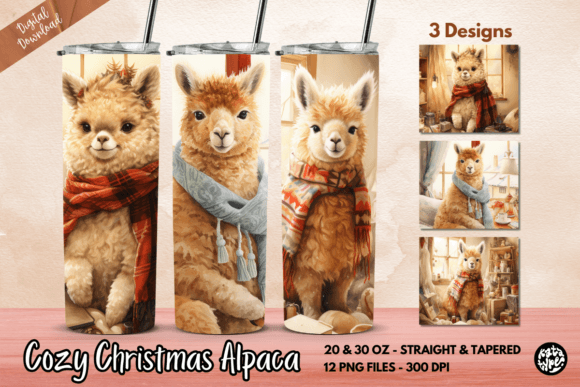 Cozy Christmas Alpaca Tumbler Wrap: Graphics & Print Templates