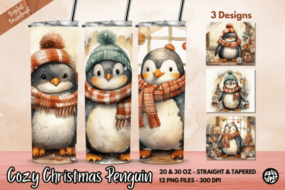 Cozy Christmas Penguin Tumbler Wrap: Graphics & Print Templates