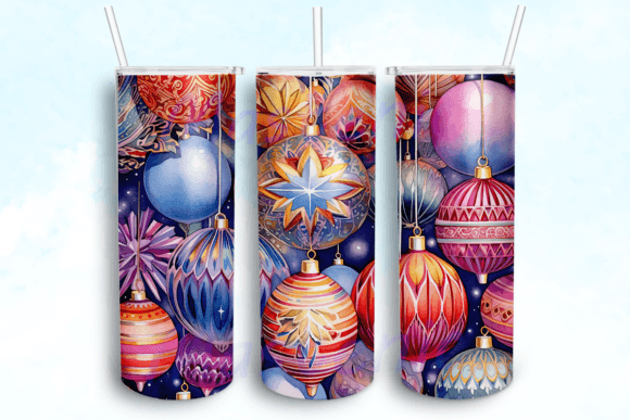 Gleaming Christmas Ornaments Tumbler PNG: Graphics for Crafts & Local Branding