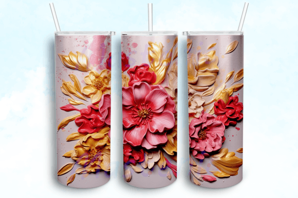 Gold Pink Flowers Painting Graphics for Crafts