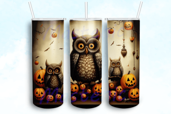 Halloween Owl Cats Tumbler PNG: Graphics for Crafts