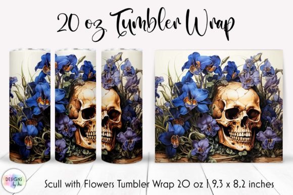 Halloween Tumbler with Skull Flowers: Graphics & Tumbler Wraps