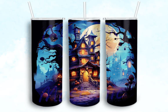 Haunted House Tumbler Sublimation Design for Crafts & Graphics