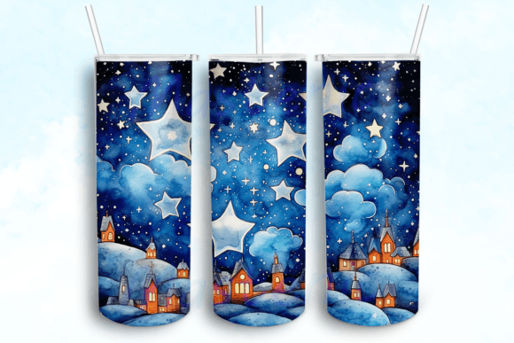 Mystical Christmas Stars Tumbler PNG: Graphics for Crafts & Seasonal Branding