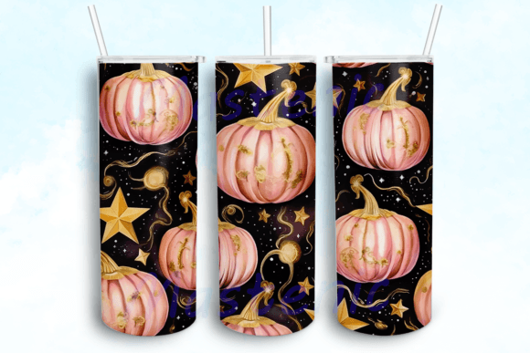 Pink Pumpkins Tumbler Sublimation Design: Graphics for Crafts & Content