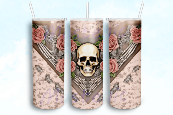 Pink Skeleton Tumbler Sublimation Design: Graphics for Crafts-Driven Brands