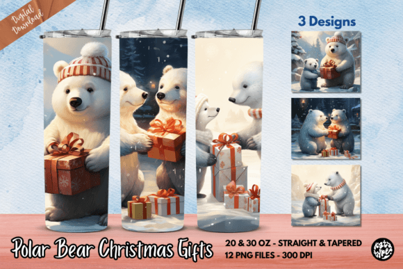 Polar Bear Christmas Gifts Tumbler Wrap: Graphics & Print Templates