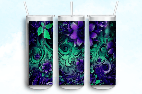 Purple Green Flowers Tumbler PNG: Graphics for Local Crafts Brands