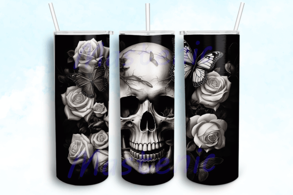 Skull and Butterfly Tumbler PNG: Graphics for Crafts That Sell