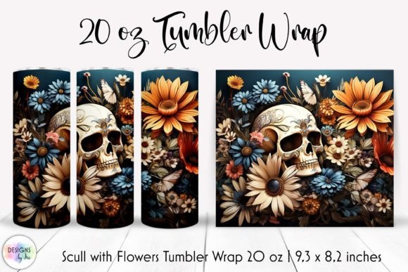 Skull with Wildflowers Tumbler Wrap Graphics