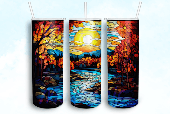 Stained Glass Autumn Fall Tumbler PNG: Graphics for Crafts