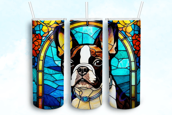 Stained Glass Boston Terrier Tumbler PNG: Graphics for Crafts & Content