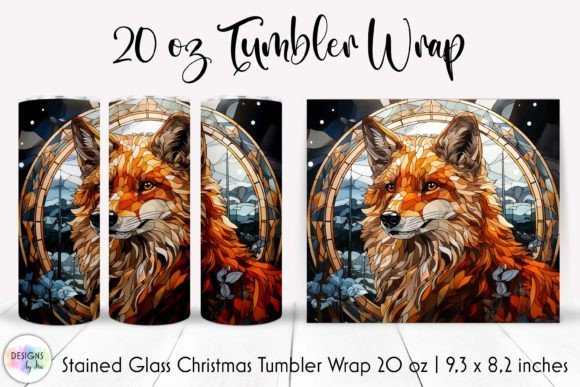 Stained Glass Christmas Fox Tumbler Wrap Graphics
