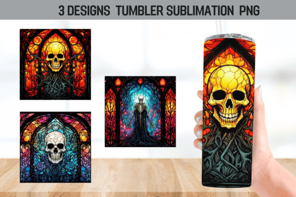 Stained Glass Halloween Skulls Tumbler: Graphics for Crafts