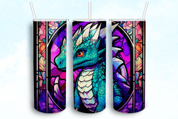 Stained Glass Neon Dragon Tumbler PNG: Graphics for Crafts & Creative Brands