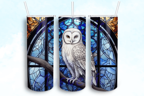Stained Glass Snow Owl Tumbler PNG: Graphics for Crafts & Branding