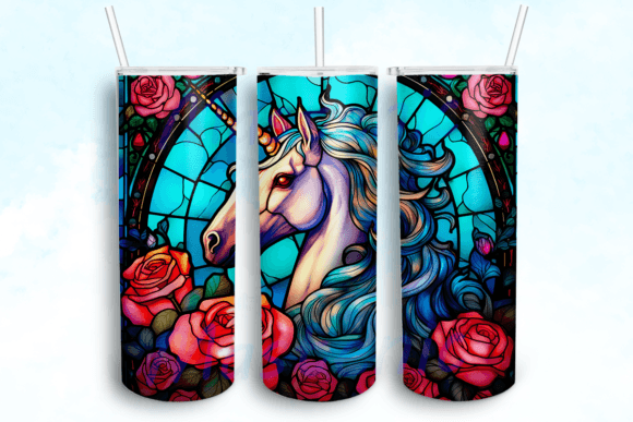 Stained Glass Unicorn Tumbler PNG: Graphics for Crafts & Creative Brands