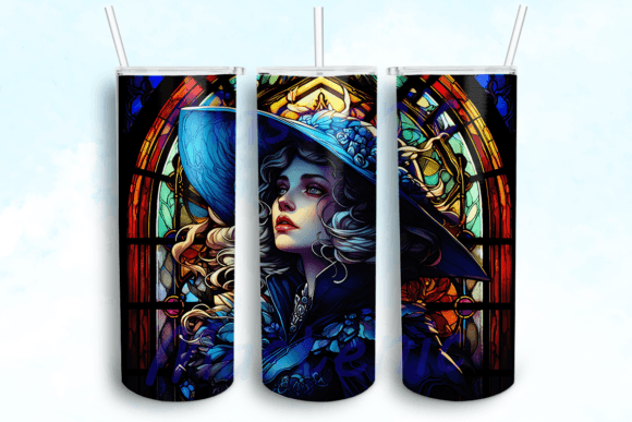 Stained Glass Witch Witchy Tumbler PNG: Graphics for Crafts & Branding