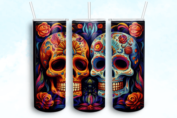 Sugar Skull Tumbler Sublimation Design: Graphics for Crafts & Content