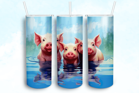 Three Baby Pigs Tumbler PNG: Graphics for Crafts & Playful Branding