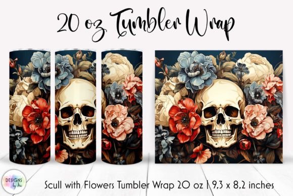 Vintage Skull with Flowers Tumbler Wrap Graphics