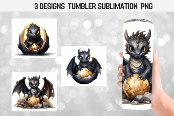 Watercolor Black Baby Dragon Tumbler Graphics
