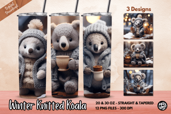 Winter Knitted Koala Tumbler Wrap: Graphics & Print Templates