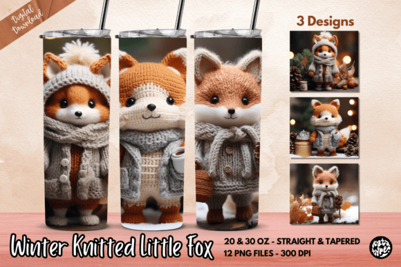 Winter Knitted Little Fox Tumbler Wrap: Graphics & Print Templates
