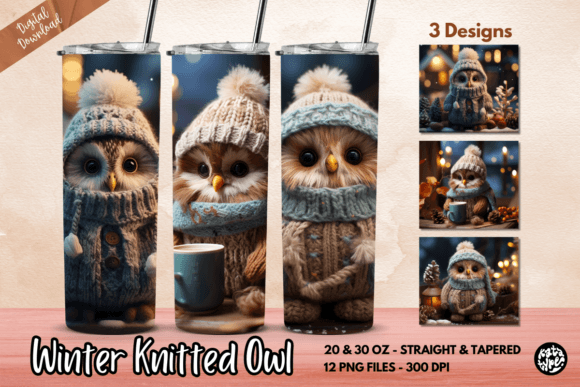 Winter Knitted Owl Tumbler Wrap: Graphics & Print Templates