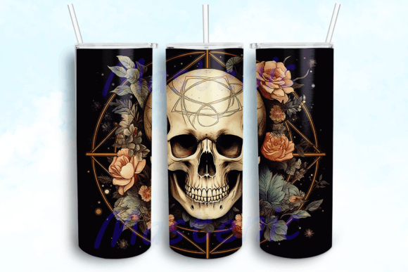 Witchy Skulls Gothic Tumbler PNG: Graphics for Crafts-Driven Branding